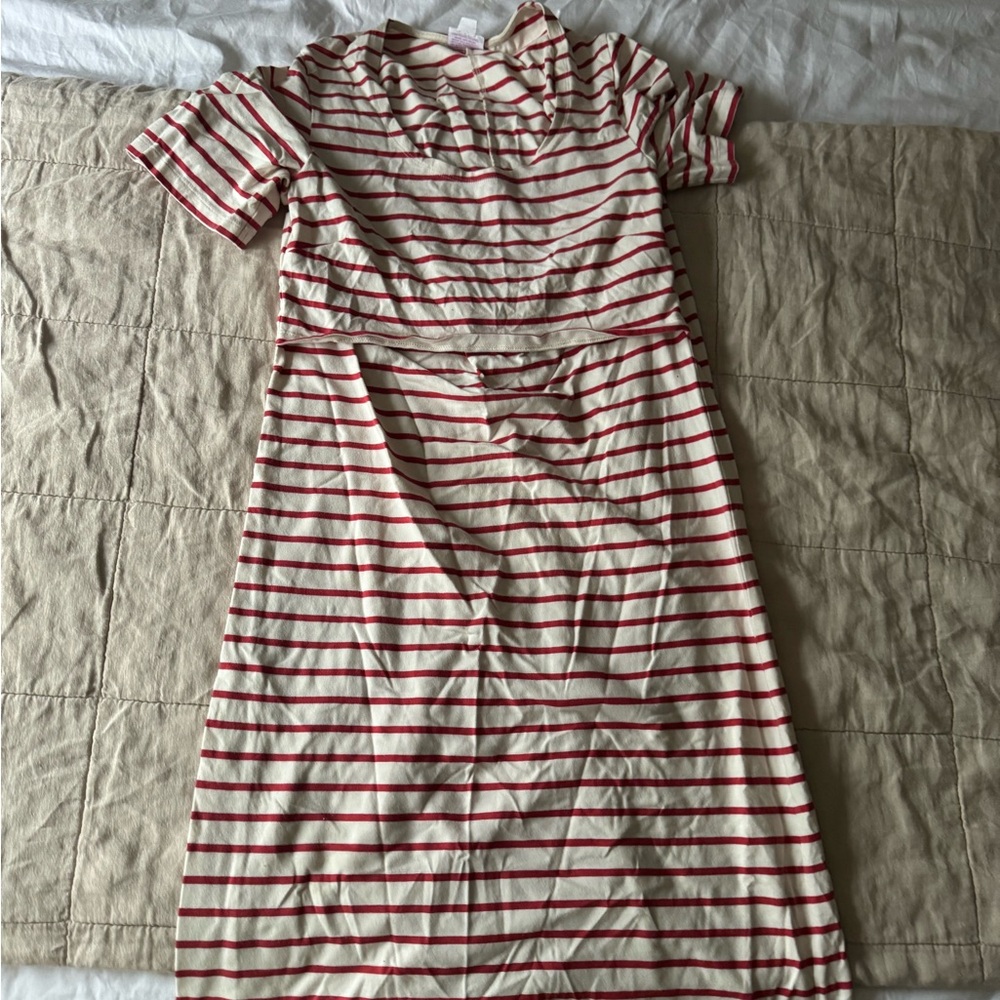 Boob Design Nursing Red & Cream Striped Short-Sleeve Midi Dress